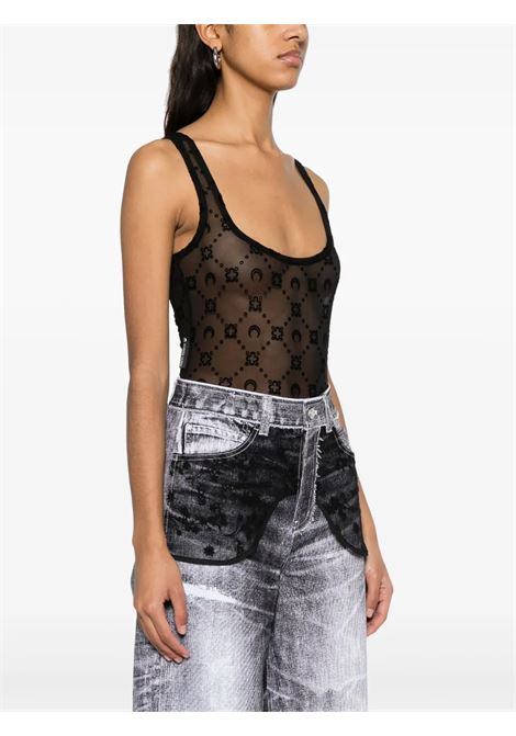 body moonogram mesh flock squareneck donna nero MARINE SERRE | WUW061ACJER0005BK99